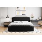 US GARVEE King Size Bed Frame, Velvet Upholstered Platform Bed Frame with Rivet Decor Headboard, Strong Wood Slat Support, No Box Spring Needed(Black/King)