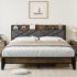 US GARVEE King Size Metal Bed Frame with Charging Station  Metal King Platform Bed with Storage Shelf and Upholstered Headboard  Steel Slats Support  No Box Spr