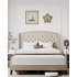 US GARVEE King Size Upholstered Platform Bed Frame   Wingback Headboard   Heavy Duty   Button Tufted   Velvet Fabric   Wood Slat Support   Easy Assembly   No Bo