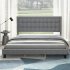 US GARVEE King Size Platform Bed Frame  Upholstered Button Tufted Headboard  Metal Foundation  Wood Slats  Adjustable  Noise Free  Light Grey