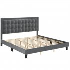 US GARVEE King Size Platform Bed Frame, Upholstered Button Tufted Headboard, Metal Foundation, Wood Slats, Adjustable, Noise-Free, Light Grey