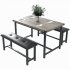 US GARVEE Kitchen 2 Upholstered Benches Dining Table Set for 4  Retro Grey