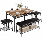 US GARVEE Kitchen Table Set for 4 with Bench & Stools, Upholstered PU Cushion, Metal & Wood, Storage Shelves, Small Space Solution, Rustic Brown