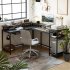 US GARVEE L Gaming Desk 68 Inch Home Office Desk with File Drawer   Power Outlet LED Lights Black
