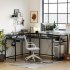US GARVEE L Gaming Desk 68 Inch Home Office Desk with File Drawer   Power Outlet LED Lights Black