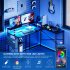 US GARVEE L Shaped Computer Gaming Desk 54 Inch Reversible Desk with Power Outlet   LED Light Black