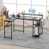 US GARVEE L Shaped Computer Gaming Desk 54 Inch Reversible Desk with Power Outlet   LED Light Black