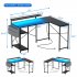 US GARVEE L Shaped Computer Gaming Desk 54 Inch Reversible Desk with Power Outlet   LED Light Black