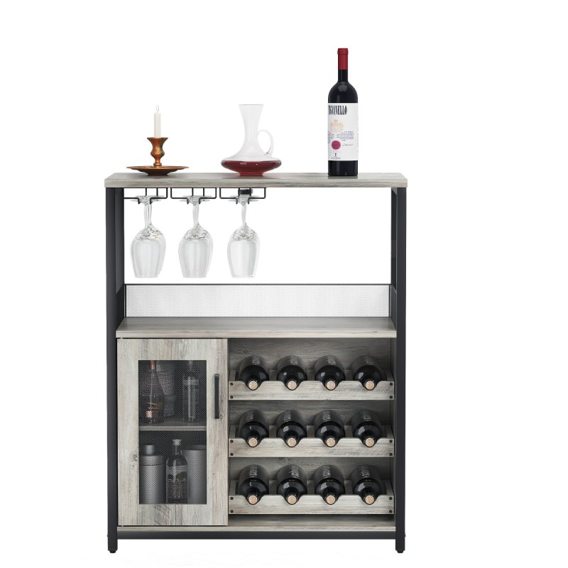US GARVEE Large Storage Wine Cabinet with Detachable Rack & Mesh Door, Grey