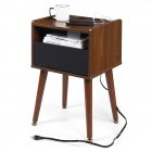 US GARVEE Mid Century Modern Nightstand Side Table with Charging Station Drawer Walnut