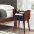 US GARVEE Mid Century Modern Nightstand Side Table with Charging Station Drawer Walnut