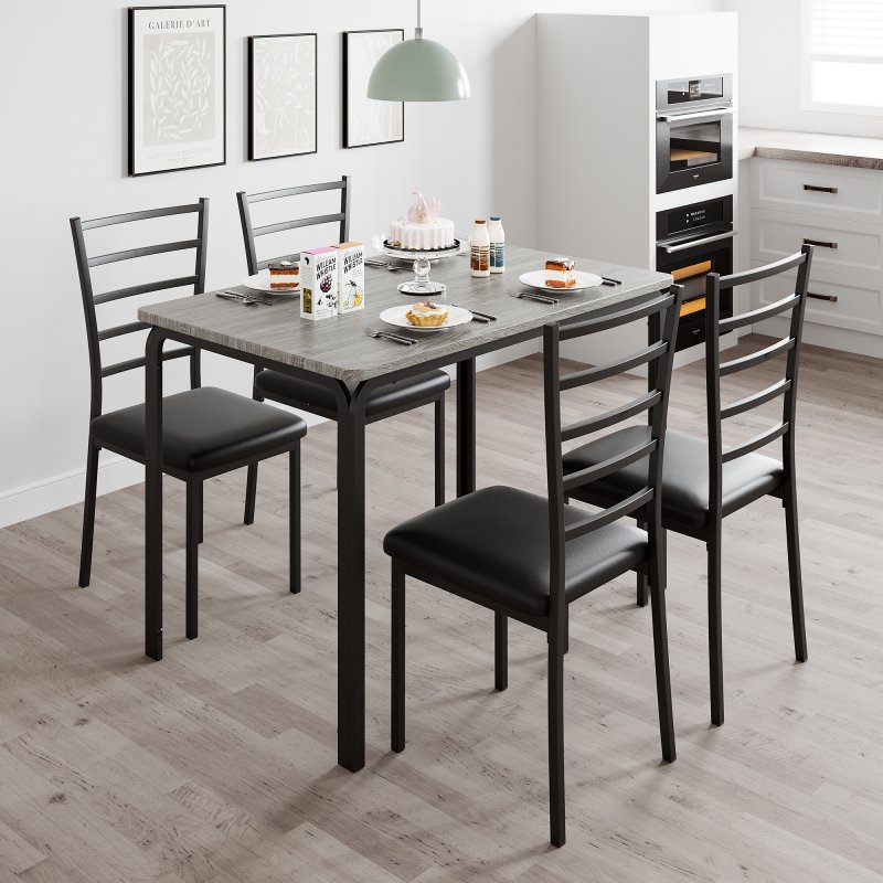 US GARVEE Modern 5-Piece Dining Table Set for 4 - Upholstered Seats, Metal Frames, MDF Top, Space-Saving Design, Ideal for Kitchen & Home Office