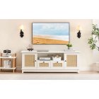 US GARVEE Modern Rattan TV Stand for 65+ Inch TV, MDF Wood, Adjustable Shelves, Cable Management, 2 Drawers, Living Room