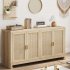 US GARVEE Modern Rattan Buffet Cabinet with 4 Doors   Multifunctional Storage   Handwoven Rattan   MDF Wood   Anti tip Kit   Dining Room  Kitchen  Living Room