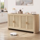 US GARVEE Modern Rattan Buffet Cabinet with 4 Doors + Multifunctional Storage + Handwoven Rattan + MDF Wood + Anti-tip Kit + Dining Room, Kitchen, Living Room