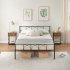 US GARVEE Modern Stylish Iron Bed Frame with Headboard   Footboard  Firm Support  Metal Platform  No Box Spring Needed  Black  Full