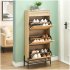 US GARVEE Natural Rattan 3 Flip Door with 1 Drawer Shoe Cabinet Organizer Freestanding  Shoe Rack Storage Cabinet for Entryway with 3 Tier Adjustable Shelves   