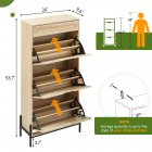 US GARVEE Natural Rattan 3 Flip Door with 1 Drawer Shoe Cabinet Organizer Freestanding, Shoe Rack Storage Cabinet for Entryway with 3-Tier Adjustable Shelves - Oak Color