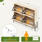 US GARVEE Natural Rattan Shoe Cabinet, 4 Flip Doors, Sturdy MDF, Hand-Woven Rattan, Adjustable Shelves, Metal Legs, Entryway-Oak