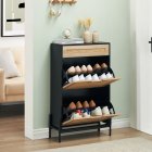US GARVEE Natural Rattan Shoe Rack Storage Cabinet + Large Capacity + Adjustable Shelves + Solid Wood + Metal Support Feet + Entryway, Hallway