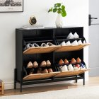 US GARVEE Natural Rattan Shoe Cabinet with 4 Flip Drawers, Entryway Hallway Free Standing Shoe Racks, Hidden Shoe Cabinet with Metal Legs for Heels, Boots, Slippers, Sneakers