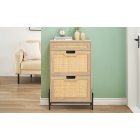 US GARVEE Natural Rattan Shoe Rack with 2 Flip Doors & 1 Drawer, Adjustable Shelves, Metal Feet, Oak Color, for Entryway