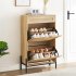 US GARVEE Natural Rattan Shoe Rack with 2 Flip Doors   1 Drawer  Adjustable Shelves  Metal Feet  Oak Color  for Entryway