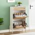 US GARVEE Natural Rattan Shoe Rack Storage Cabinet   Elegant Design   2 Flip Doors   Solid Wood   Adjustable Shelves   Metal Support Feet   Entryway  Hallway