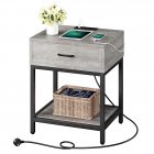 US GARVEE Nightstand with Charging Station, Modern End Table with Drawer, Bedside Table for Bedroom Living Room (Grey)