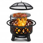 US GARVEE Outdoor 2 in 1 Fire Pit 30 Inch Wood Burning FirePit with Grill Spark Screen