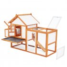 US GARVEE Outdoor Chicken Coop Wooden Hen House with Run, Poultry Cage w/Ramps, Nesting Box, 4 Access Areas, Wire Fence, Removable Bottom for Easy Cleaning