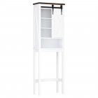 US GARVEE Over The Toilet Storage Cabinet with Adjustable Shelf and Door, Bathroom Space Saver Organizer Above Toilet with Open Shelf, Taller Wooden Free Standing Toilet Rack -White