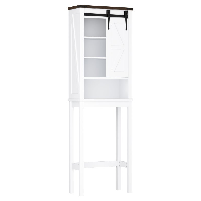 US GARVEE Over The Toilet Storage Cabinet with Adjustable Shelf and Door, Bathroom Space Saver Organizer Above Toilet with Open Shelf, Taller Wooden Free Standing Toilet Rack -White