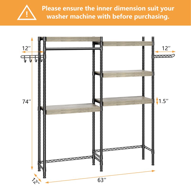 US GARVEE Over Washer and Dryer Shelves, 5-Tier Laundry Room Shelves Heavy Duty Washer Dryer Shelf Freestanding Space Saver and Organization Shelves for Home, Laundry Room 61