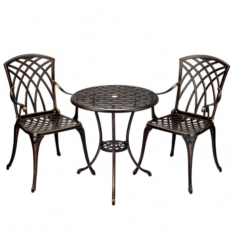 US GARVEE Patio Bistro Set with Umbrella Hole, 3 Piece Cast Aluminum Bistro Table and Chairs Set, Patio Table and Chairs, Bistro Set for Patio Backyard, Garden, Patio Balcony, Bronze