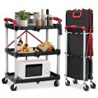 US GARVEE Portable Folding Service Cart 3 Tier Folding Utility Cart 56 Lbs Load Capacity per Shelf