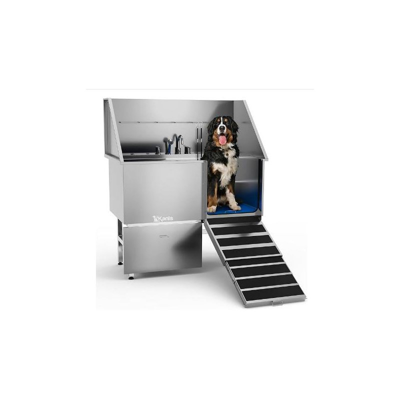 US GARVEE Professional Dog Grooming Bathing Station, Stainless Steel Dog Bathtub with Foldable Ramp, Storage Drawer, Floor Grate & Faucet/Dog Bathtub for Large, Medium & Small Pets - Right Door (50