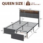 US GARVEE Queen Bed Frame with 2-Tier Storage Headboard, Upholstered Platform Bed Frame with 2 Storage Drawers, Built in Charging Station & LED, Noise-Free/Metal Support/No Box Spring Needed, Brown