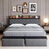 US GARVEE Queen Bed Frame with RGB LED Lights Headboard   2 Storage Drawers  Storage Headboard  Upholstered Platform Bed with USB Ports   Outlets  Noise Free  N