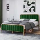 US GARVEE Queen Bed Frame Modern Upholstered Platform with Velvet Headboard and Gold Frame, Wooden Slat Support No Box Spring Needed in Gold and Green
