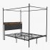 US GARVEE Queen Canopy Bed Frame with Charging Station  Metal Platform  Upholstered Linen Headboard  4  Storage Shelf  11  Underbed Space  Steel Slats  Noise Fr