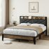 US GARVEE Queen Size Bed Frame  Storage Headboard with Charging Station  Sturdy and Stable  Noise Free Design  No Box Spring Needed  Easy Assembly  Vintage and 