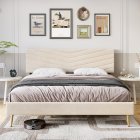 US GARVEE Queen Size Bed Frame, Velvet Upholstered Platform Bed Frame, Wood Slat Support Bed Frame with Adjustable Height Headboard, No Box Spring Needed, Easy to Assemble, Noise Free, Beige