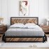 US GARVEE Queen Size Bed Frame with 4 Storage Drawers  Metal Platform Bed Frame with Rustic Vintage Wood Headboard  Strong Metal Slats Support  No Box Spring Ne