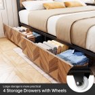 US GARVEE Queen Size Bed Frame with 4 Storage Drawers, Metal Platform Bed Frame with Rustic Vintage Wood Headboard, Strong Metal Slats Support, No Box Spring Needed, Noise Free, Easy Assemble (Walnut)