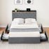 US GARVEE Queen Size Bed Frame with 4 Storage Drawers and Charging Station  Grey Velvet Upholstered Platform Bed Frame with Storage Headboard and Wooden Slats S