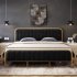 US GARVEE Queen Size Bed Frame   Modern Platform   Velvet Tufted Headboard   Heavy Duty Mattress Foundation   Gold Metal Frame   Wood Slats   No Box Spring Need