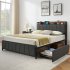 US GARVEE Queen Size Bed Frame with 2 Storage Drawers  Linen Upholstered Platform Bed Frame with Storage Headboard and Charging Station  Heavy Duty  Easy to Ass