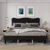 US GARVEE Queen Size Faux Leather Upholstered Platform Bed Frame   Wood Slats  Adjustable Headboard  and Heavy Duty Mattress Foundation  Noise Free Design and N