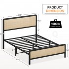 US GARVEE Queen Size Metal Bed Frame with Rattan Headboard and Footboard, Platform Bed Frame with Safe Rounded Corners, Under Bed Storage, Strong Metal Slat Support, No Box Spring Needed